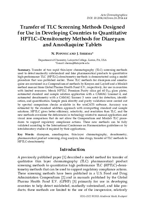 Transfer Of Tlc Screening Methods For Azithromycin