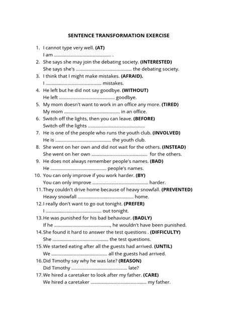 Transformation Of Sentences Exercises