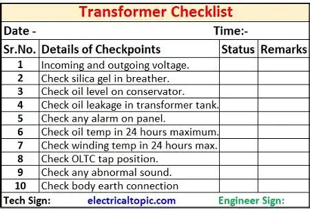 Transformer Maintenance Checklist