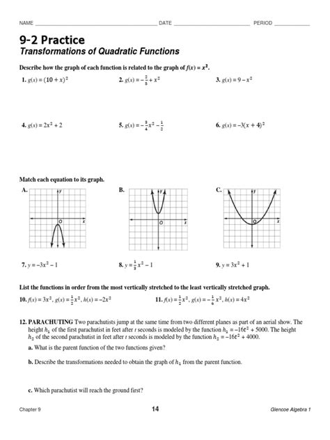 Download Transforming Quadratic Functions 19 2 Practice And Problem 