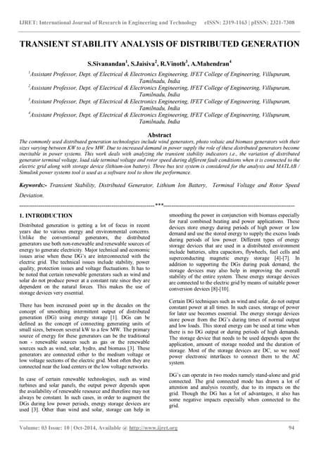 Transient Stability Analysis Of Distributed Generation
