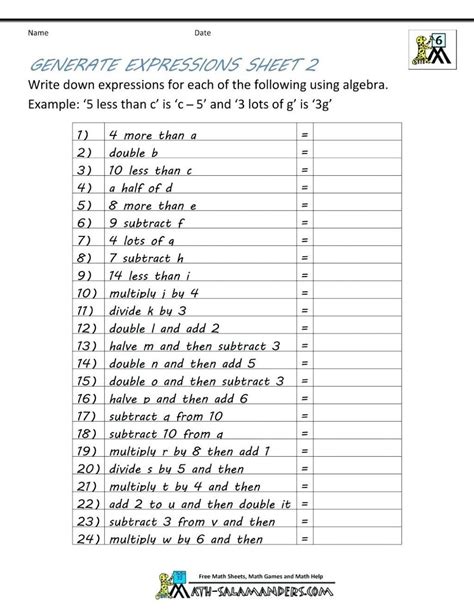 Translate Algebraic Expressions Worksheet Answers   Arrzs Balloonic De - Translate Algebraic Expressions Worksheet Answers