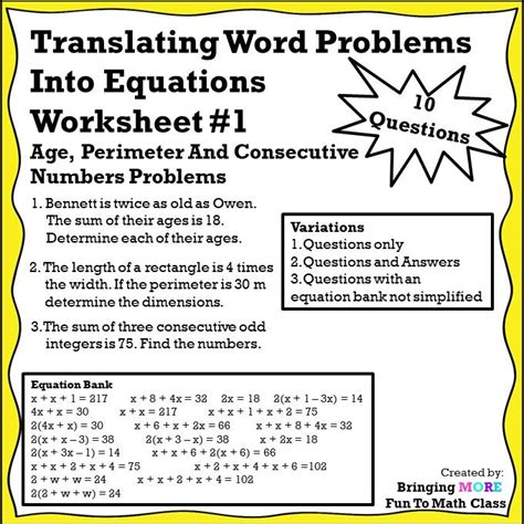 Translate Word Problems Teaching Resources Tpt Translate And Solve Worksheet Answers - Translate And Solve Worksheet Answers