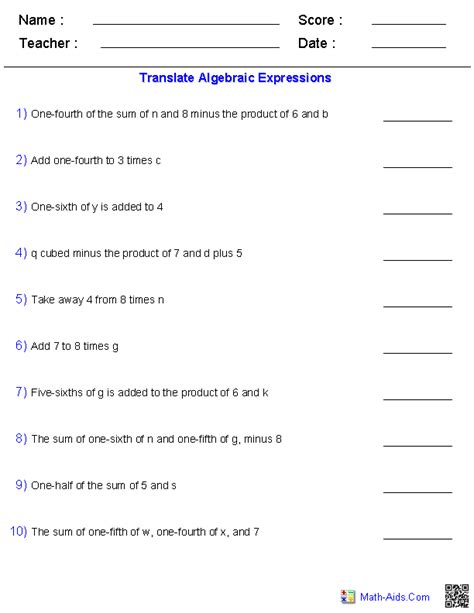 Translating Expression Worksheet 6th Grade   Translating Phrases Into Algebraic Expressions Worksheets - Translating Expression Worksheet 6th Grade