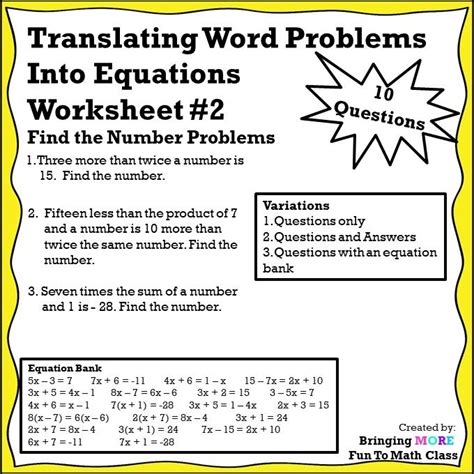 Translating Word Problems Into Equations Worksheets Kiddy Math Translating Words Into Math Worksheets - Translating Words Into Math Worksheets