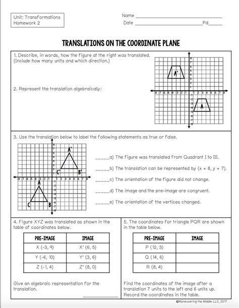 Translations On A Coordinate Plane Worksheet   Geometry Worksheets - Translations On A Coordinate Plane Worksheet