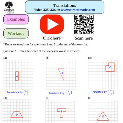 Translations Textbook Exercise Corbettmaths Translation Math Worksheets - Translation Math Worksheets