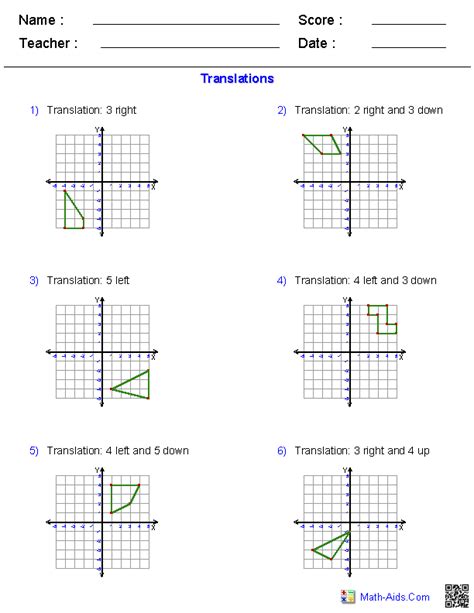 Translations Worksheets With Answers Mr Barton Maths Translation Math Worksheets - Translation Math Worksheets