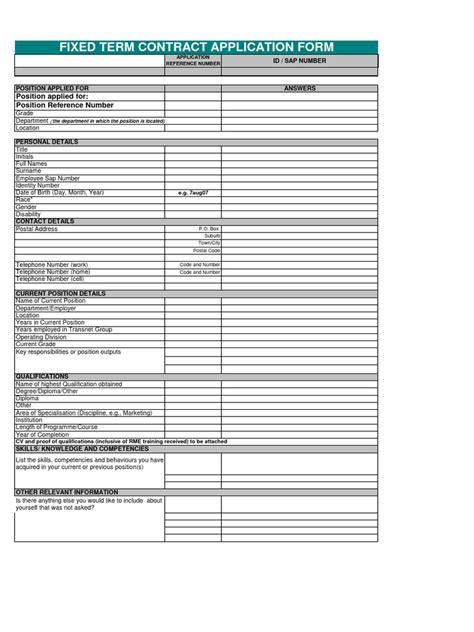 Transnet Fixed Term Contract Application Form