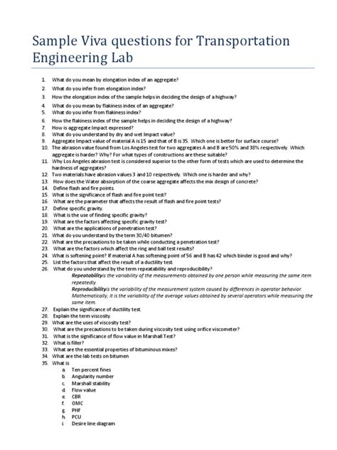 Transportation Engineering Lab Viva