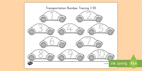 Transportation Number Tracing 1 10 Activity Twinkl Number Tracing 010 - Number Tracing 010