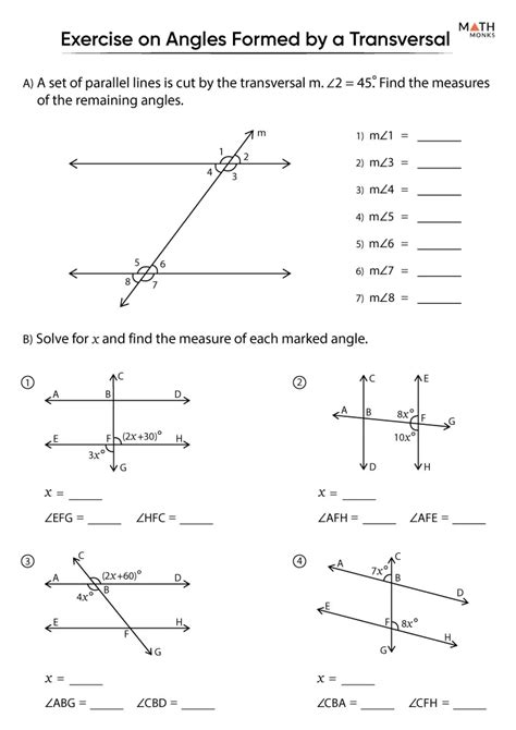 Transversal And Parallel Lines Worksheet Answers   Angles Formed By A Transversal Worksheets Math Worksheets - Transversal And Parallel Lines Worksheet Answers