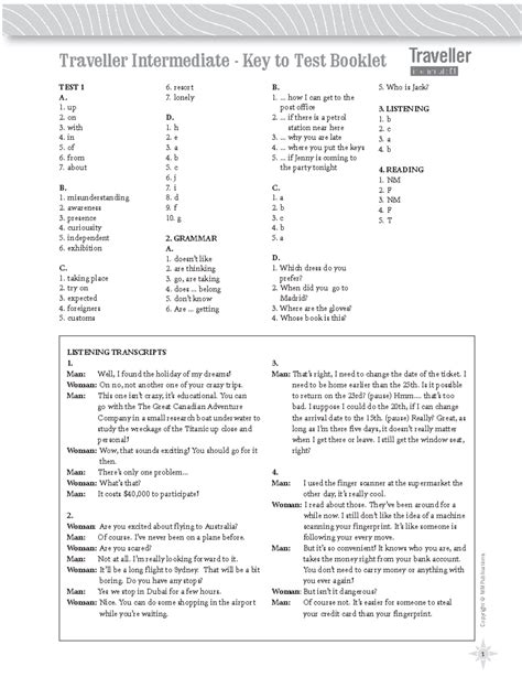 Traveler Intermediate Final Test Key