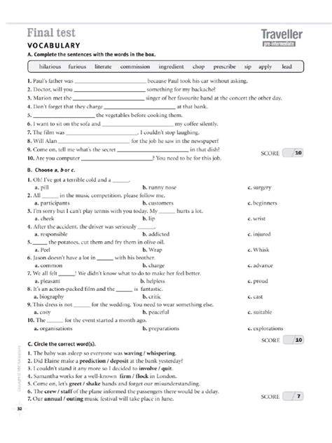 Traveller 2 Pre Intermediate Test Module 3