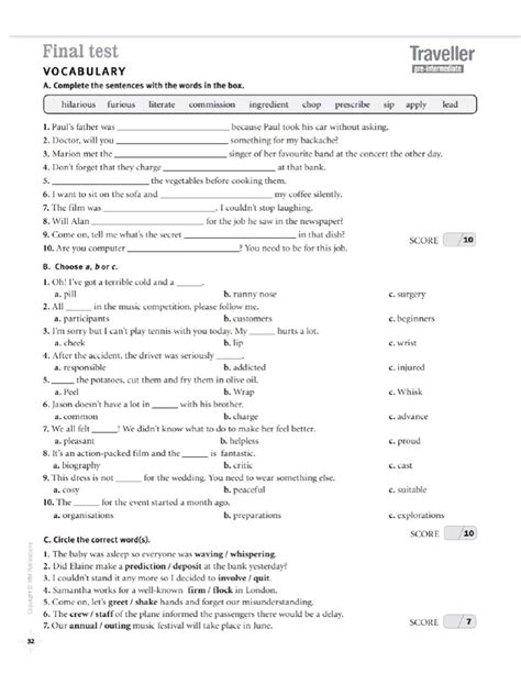 traveller a2 final test exam