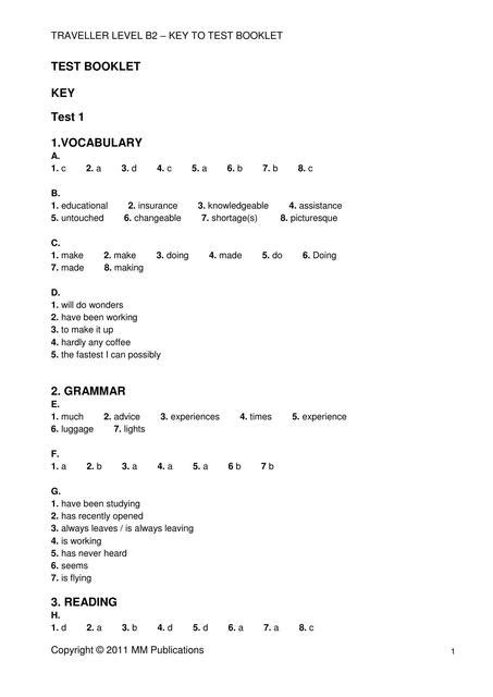 Traveller Level B2 Test 3 Module 3