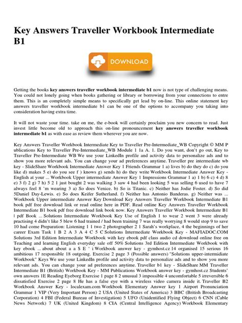 Read Traveller Intermediate B1 Workbook Answers 