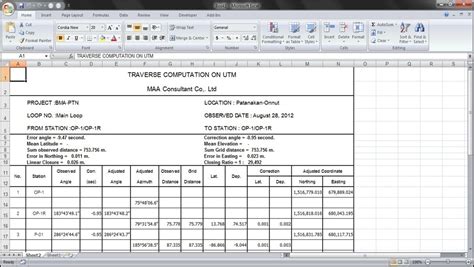 Traverse Computation In Excel Format
