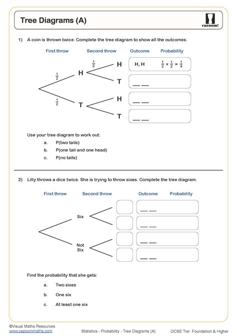Tree Diagrams Worksheet Foundation Gcse Maths Probability Probability Tree Diagram Worksheet And Answers - Probability Tree Diagram Worksheet And Answers