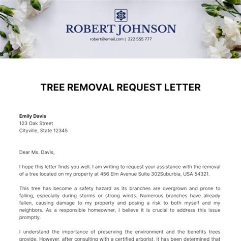 Tree Removal Request Letter Sample