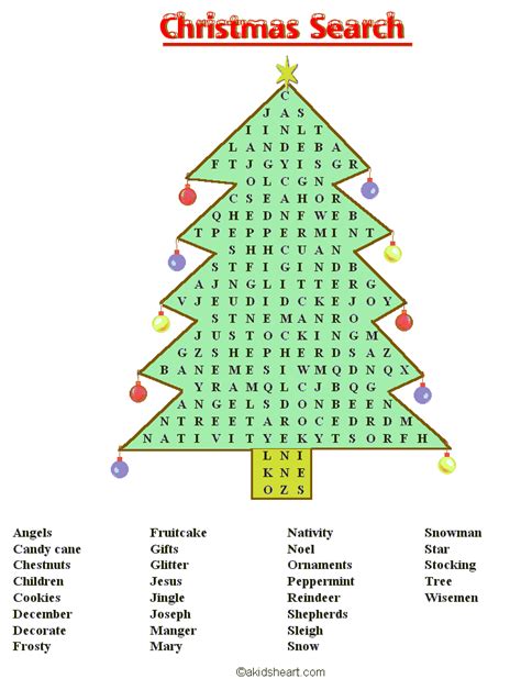 Tree Shaped Christmas Word Search For Kids Free Christmas Tree Word Search - Christmas Tree Word Search