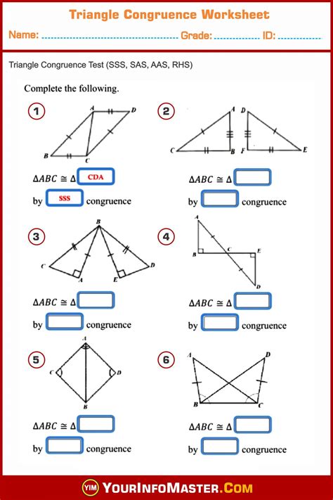 Triangle Congruence Worksheet Your Info Master Congruence Of Triangles Worksheet - Congruence Of Triangles Worksheet