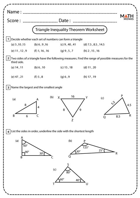 Triangle Inequality Theorem Worksheets Download Free Pdfs Cuemath Triangle Inequality Worksheet With Answers - Triangle Inequality Worksheet With Answers