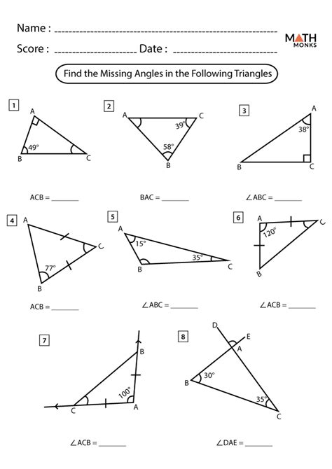 Triangle Missing Angle Worksheets Triangles Missing Angles Worksheet - Triangles Missing Angles Worksheet