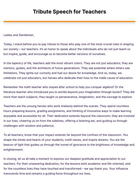 Tribute Speech Teacher Examples