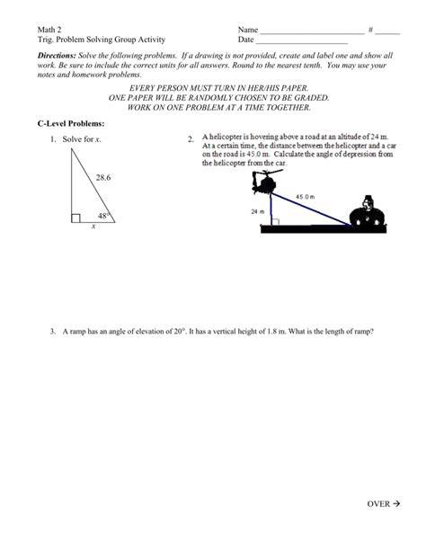 trig word problems 3 answers
