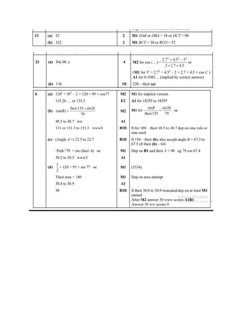 Trignometry June 2014 Answer Key