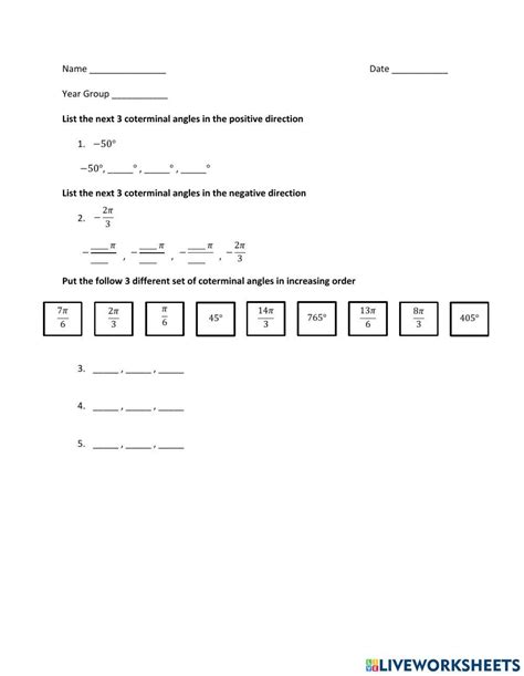 Trigonometry Coterminal Angles Worksheet Live Worksheets Coterminal Angles Worksheet With Answers - Coterminal Angles Worksheet With Answers