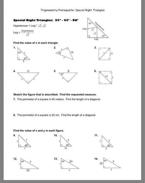 Trigonometry Prerequisite Special Right Triangle