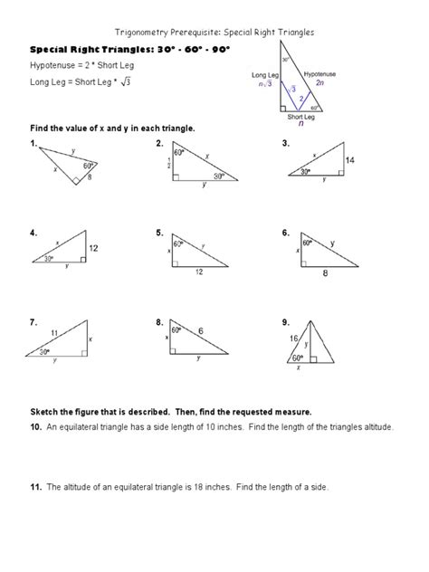 trigonometry prerequisites special right triangles answers