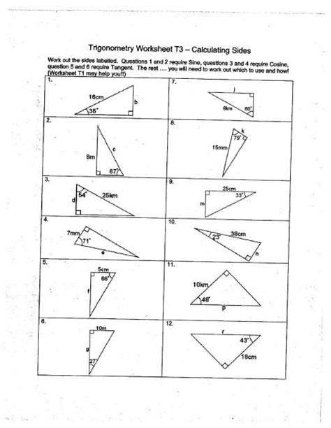 Trigonometry Worksheet T3 â   Calculating Sides   Sidformazione It 5 1 Skills Practice Operations With - Trigonometry Worksheet T3 â€“ Calculating Sides