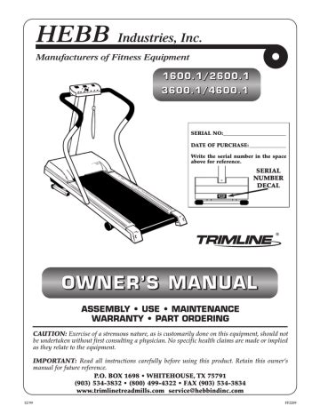 Read Trimline 2600 Treadmill Manual 