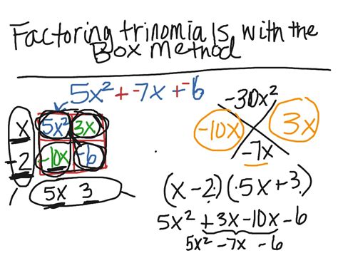 trinomial factoring with box method and answers
