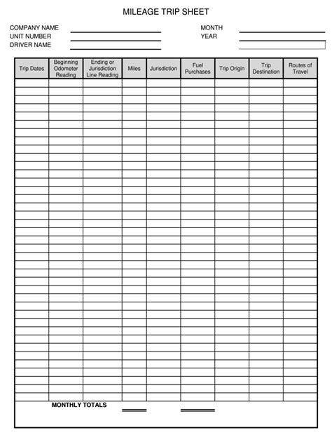 Trip Sheet Format