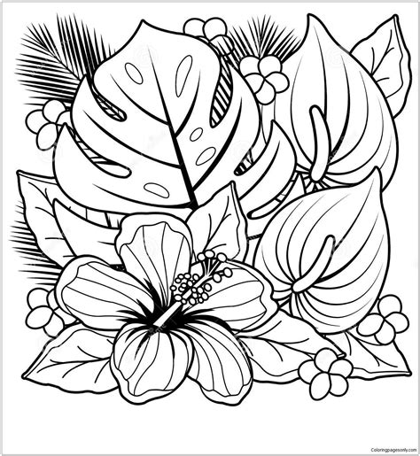 Tropical Flowers Coloring Pages