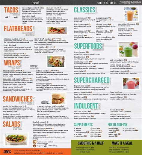 Tropical Smoothie Menu