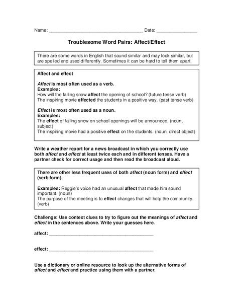 Troublesome Word Pairs Organizer For 6th 10th Grade Troublesome Words Worksheet - Troublesome Words Worksheet