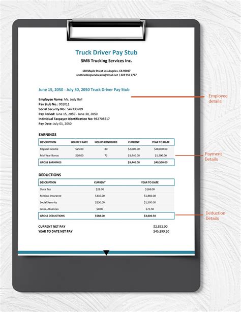 truck driver pay sheet template