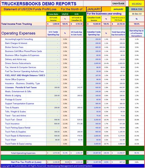 truck driving expense spreadsheet excel