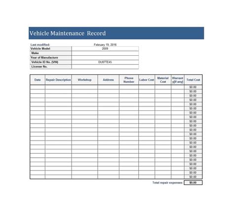 Truck Maintenance Spreadsheet
