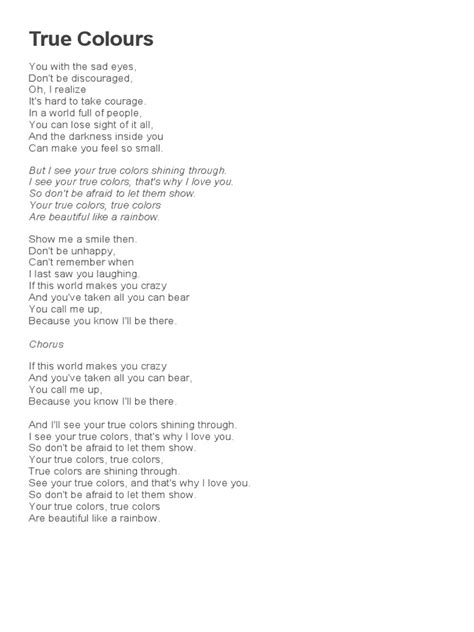 True Colours Lyrics