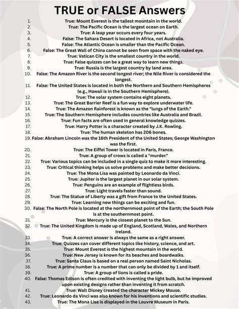 True Or False Questions
