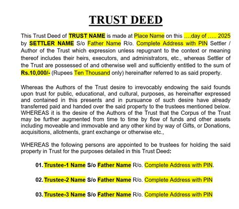 Trust Deed Format