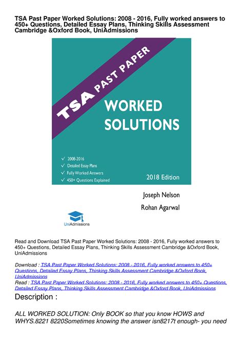 Full Download Tsa Past Paper Worked Solutions 2008 2013 Fully Worked Answers To 300 Questions Detailed Essay Plans Thinking Skills Assessment Cambridge To Every Tsa Past Paper Question Essay 