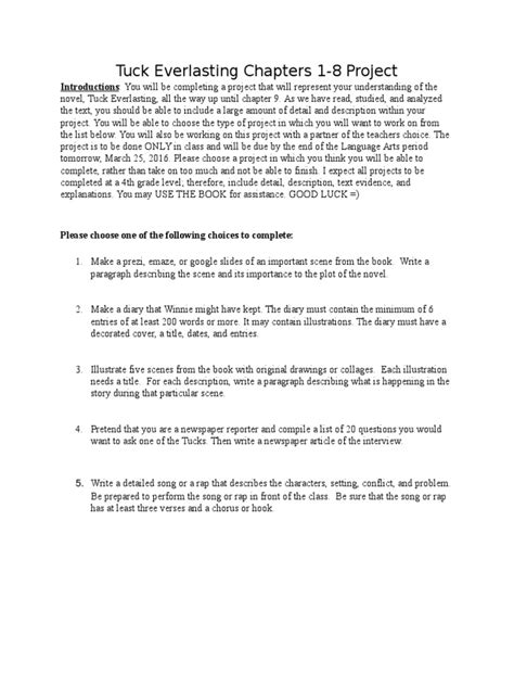 Read Online Tuck Everlasting Chapters 1 8 