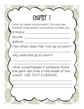 Read Tuck Everlasting Comprehension Questions By Chapter 
